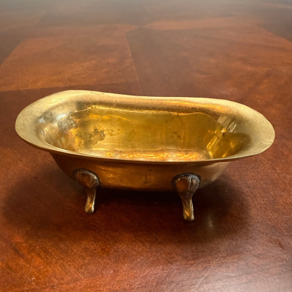 Vintage Brass Clawfoot Bathtub Soap Dish Trinket Tray Gold Tone Miniature Tub